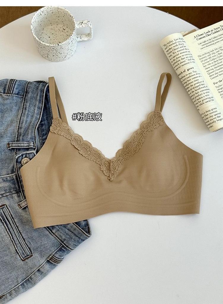 Big breasts show small underwear, summer women's thin upper support, secondary breasts, jelly soft rabbit ear cup, lace seamless bra cover