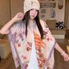 1116 Spring and Autumn New Silk Scarf Women's Thin Large Square Scarf Floral Scarf Travel Photos High-end Air-conditioned Room Shawl