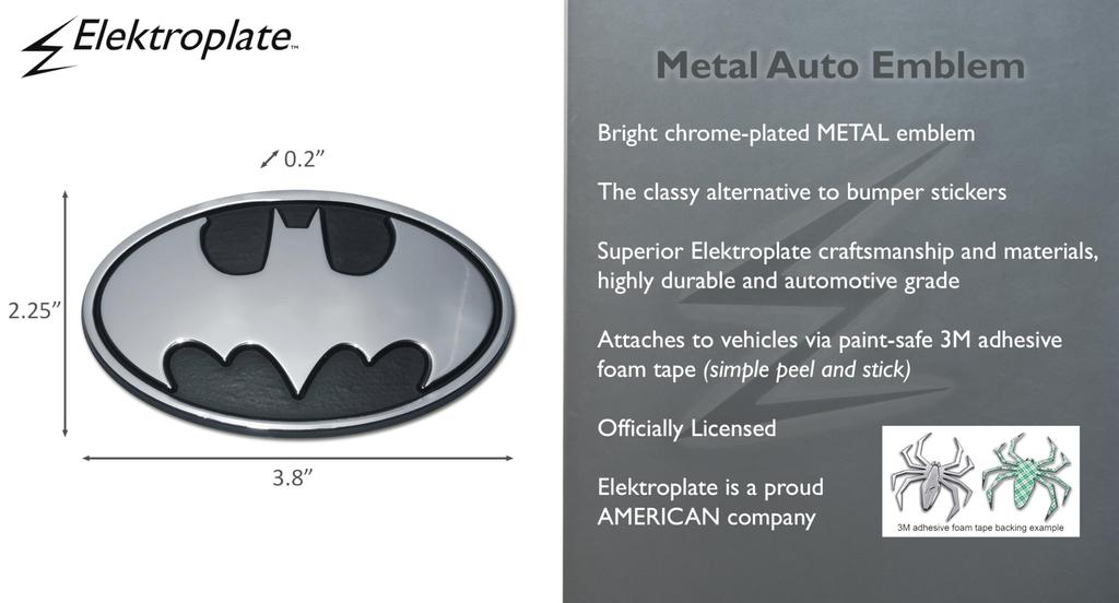 Elektroplattiertes Batman Oval-Emblem (Chrom & Schwarz)