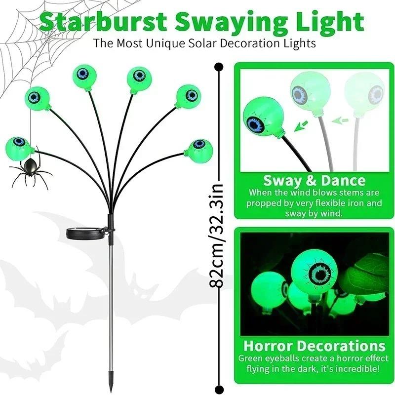 Halloween Outdoor Scary Eyeball Lights Led Green Warm White Multi Color Eyeball Blinking Firefly Lights Waterproof Solar Lights