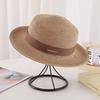 New French flat-top straw hat women's big head circumference seaside beach top hat woven sun-proof hat summer