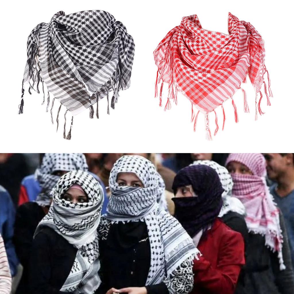 Multiuse Arafat Hijab Scarf Tassels Shawl Bandana Adult Desert Arab Shemagh Headscarf Arabian Dubai Saudi Head Covering