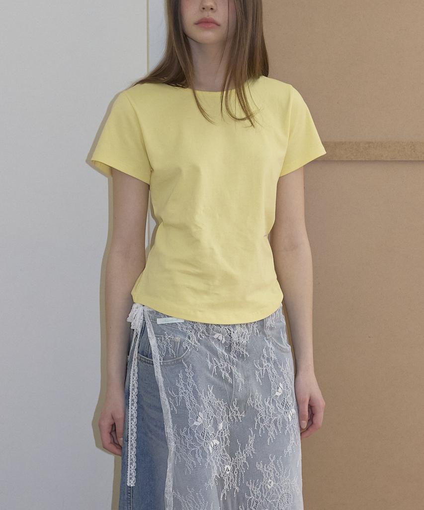 Nyuyogwogseu Embroidered Round Short Sleeve T-Shirt_Lemon