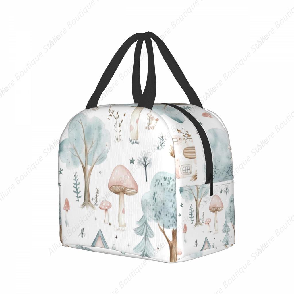 Forest mushroom Lunch Bag Waterproof Insulated Canvas Cooler Bag Thermal Cold Food Picnic Travel Tote for Women Children