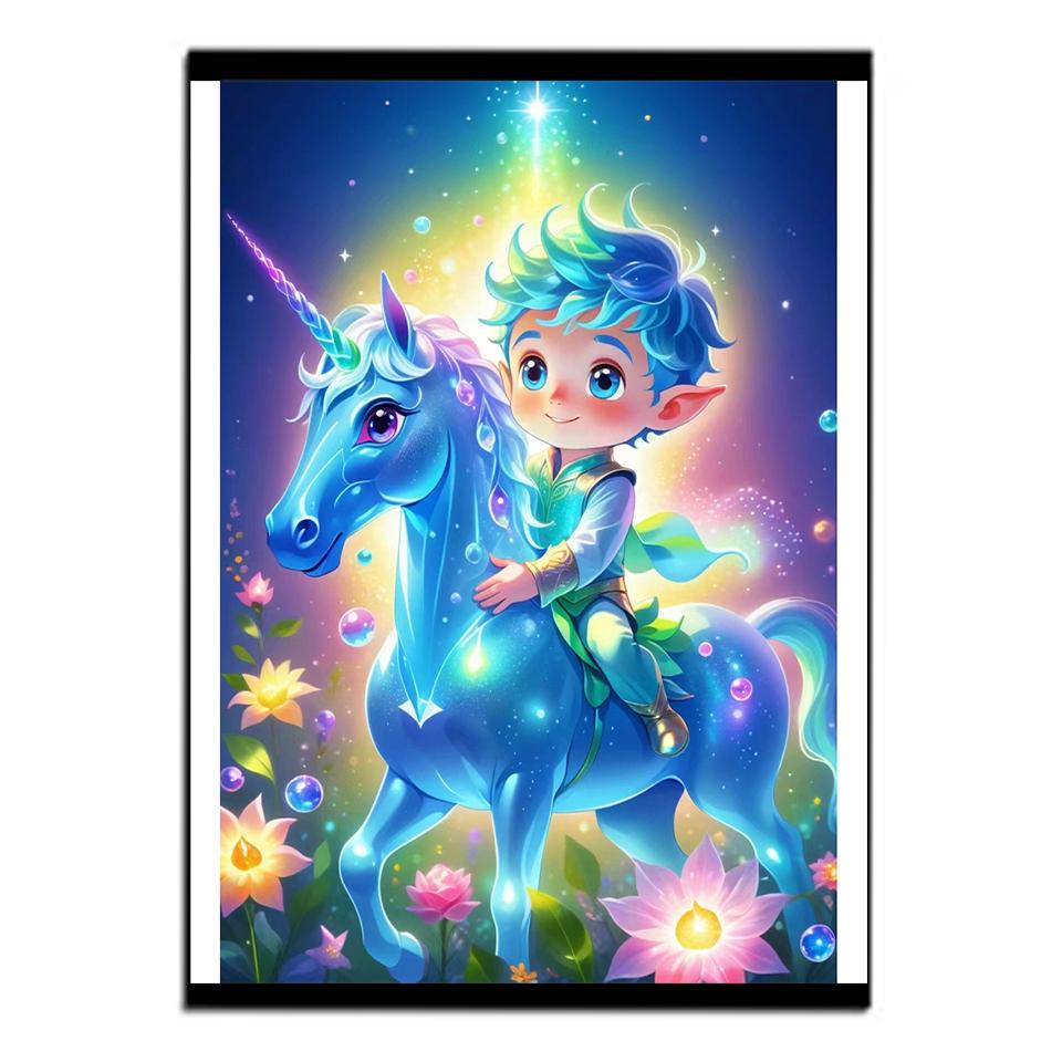 Fantasy Fairy Tale Boy and Unicorn Angel Full Diamond Diy 5D Diamond Painting Embroidery Mosaic Embroidery Home Decoration
