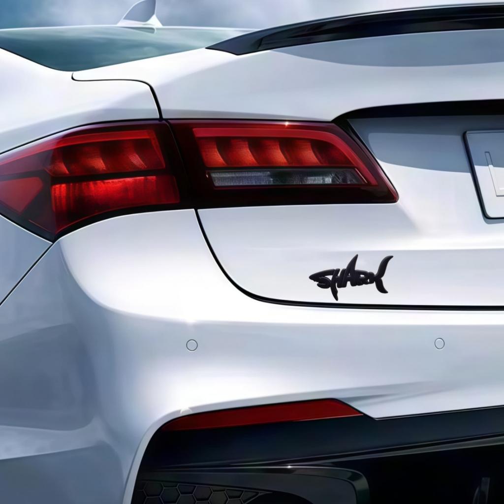 1Pc 3D Metal Shark Logo Car Rear Trunk Emblem Sticker, Car Sider Fender Badge Sticker for Car Body Stying Decoration Accessories