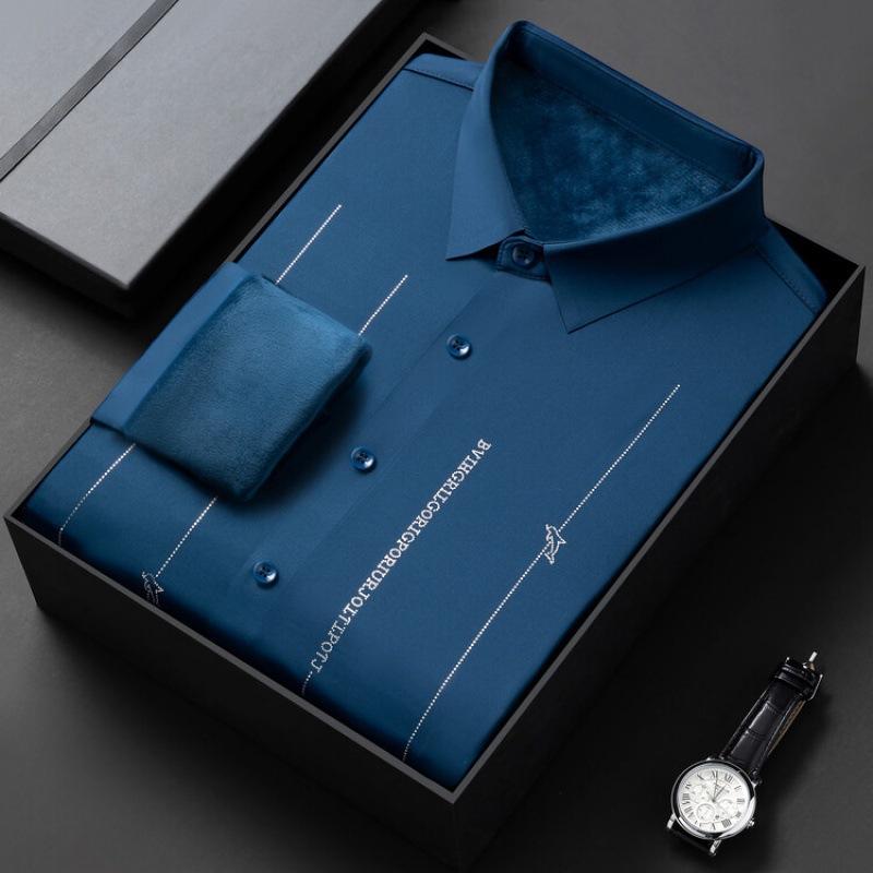 Рубашка с принтом Мужская универсальная бархатная утолщенная рубашка с длинными рукавами — фото 5