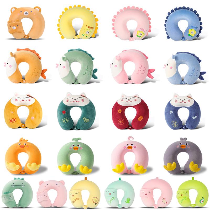 Cartoon U-Shaped Pillow Memory Foam Pillow Core Neck-Protecting Pillow for Airplane Car Travel Portable Office U-Shaped Pillow
