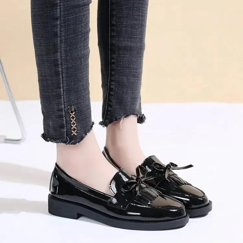 Women's Shoes Patent Women Loafers British Tassel Casual Flat Shoes Bowknot Shoe Comfortable Zapatos