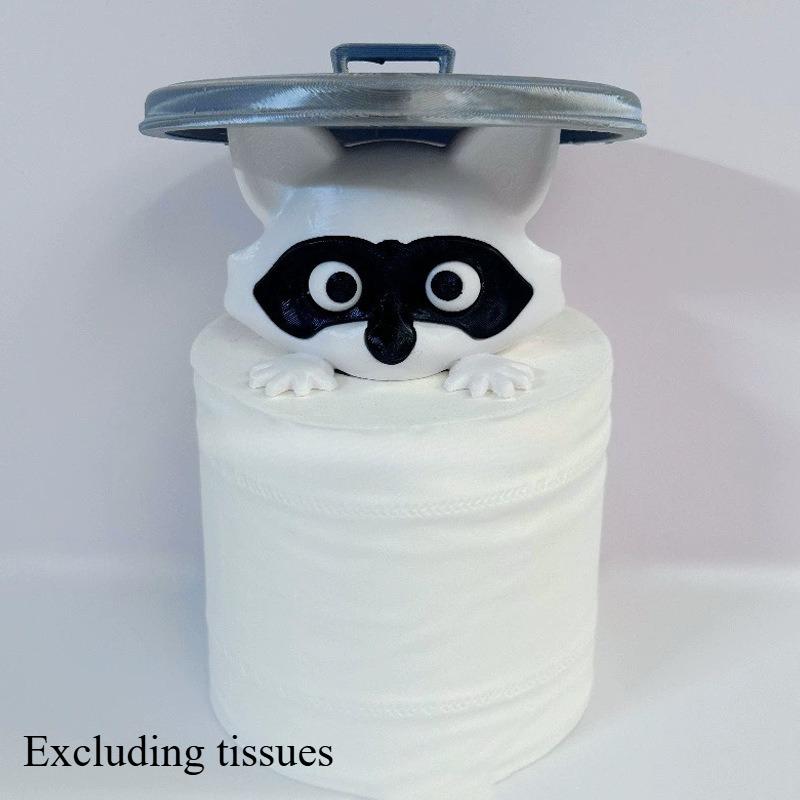 Entzückender 3D-gedruckter Waschbär-Toilettenpapierhalter - Verspielte Badezimmerdekoration mit Deckel, Ideales Geschenk für Humorliebhaber, Weißer Kunststoff