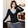 Demana Women's Color-Block Faux Two-Piece V-Neck T-Shirt