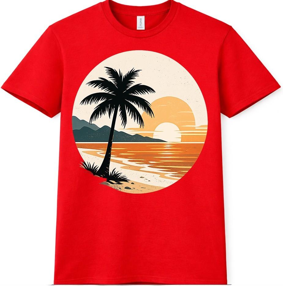 Beach Palm Tree T Shirt Retro Sunset Tropical Ocean Graphic Tee Summer Top S