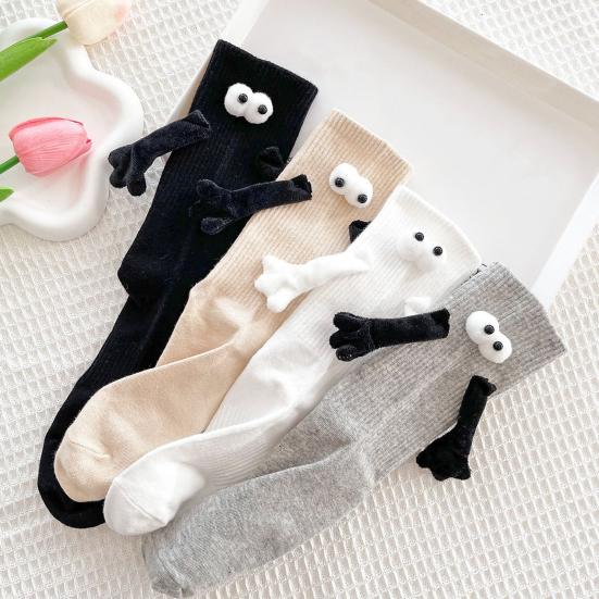 1 Pair Magnetic Hand Socks Solid Color Long Socks with 3D Character Arm Holding Hands Wearable Socks Daily Wear