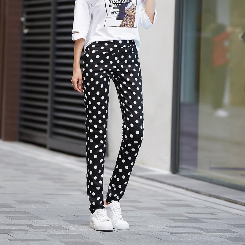 Plus Size Polka Dot Floral Print Slimming Pants: 2025 Summer Elastic Long Pants