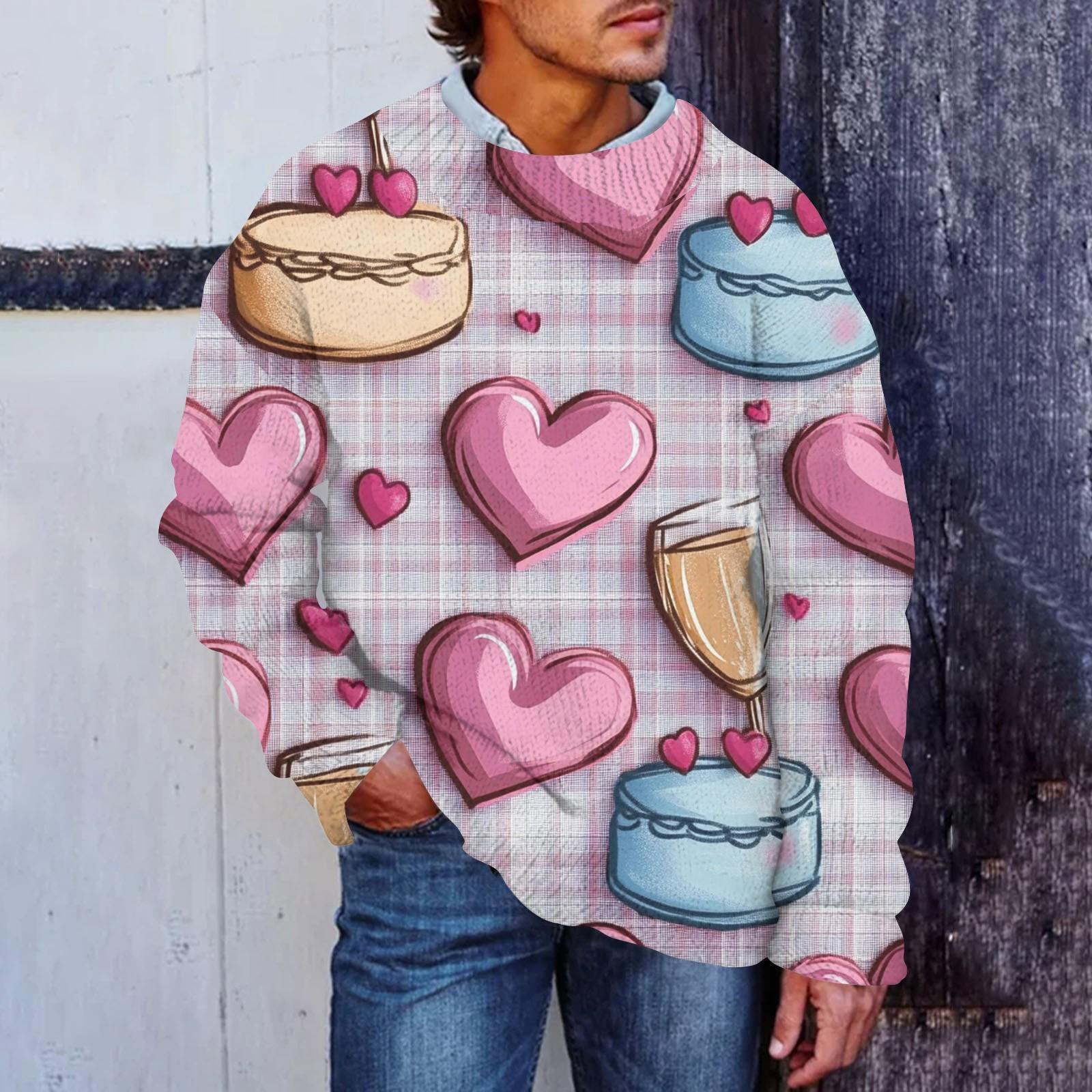 

Мужской принтованный искусственный свитер, толстовка с круглым вырезом, свободный топ с длинными рукавами XXXXXL розовый