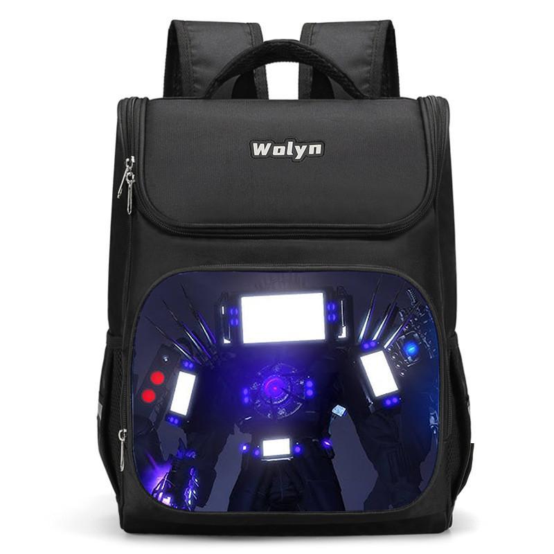 Trendy Nylon Student Backpack With Titan Monitoring Man Design For School Use