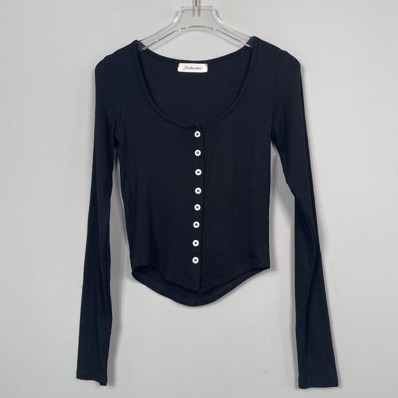 Korean Dongdaemun Retro Dark Purple Sexy Half-Open Collar Tight Long-Sleeve Cardigan Top