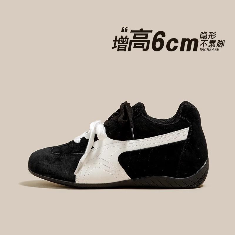 

6 см увеличение внутренней высоты Немецкие тренировочные туфли женские 2025 новые универсальные на плоской подошве ретро туфли Форреста Гампа красные кожаные повседневные туфли. 35 чёрный