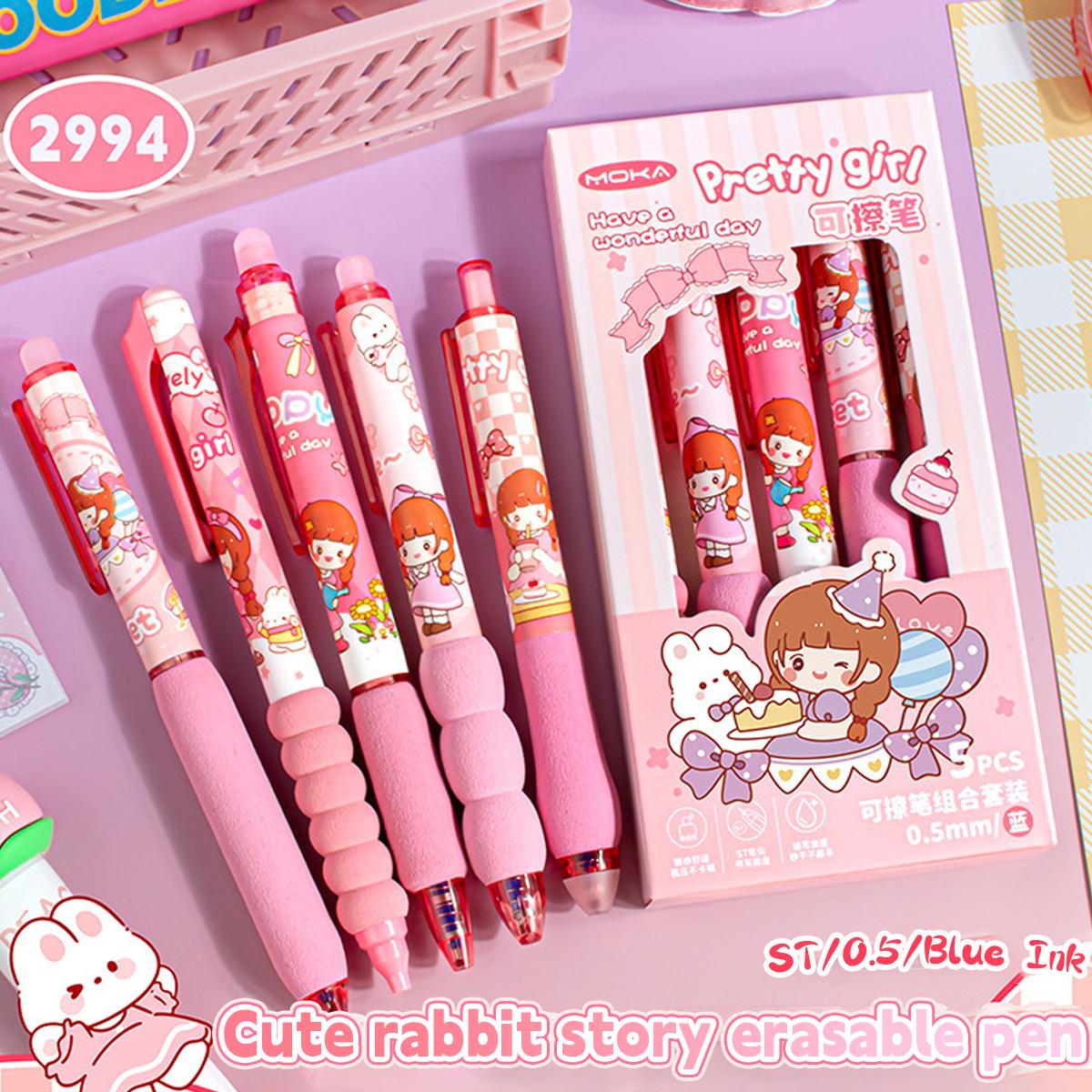 

Capybara Erasable Pens 6pcs Refillable Ink Gel Pen Smudge-Free Cute Animal School Supplies for Students Office Stationery Gifts Pink Soft-5pcs