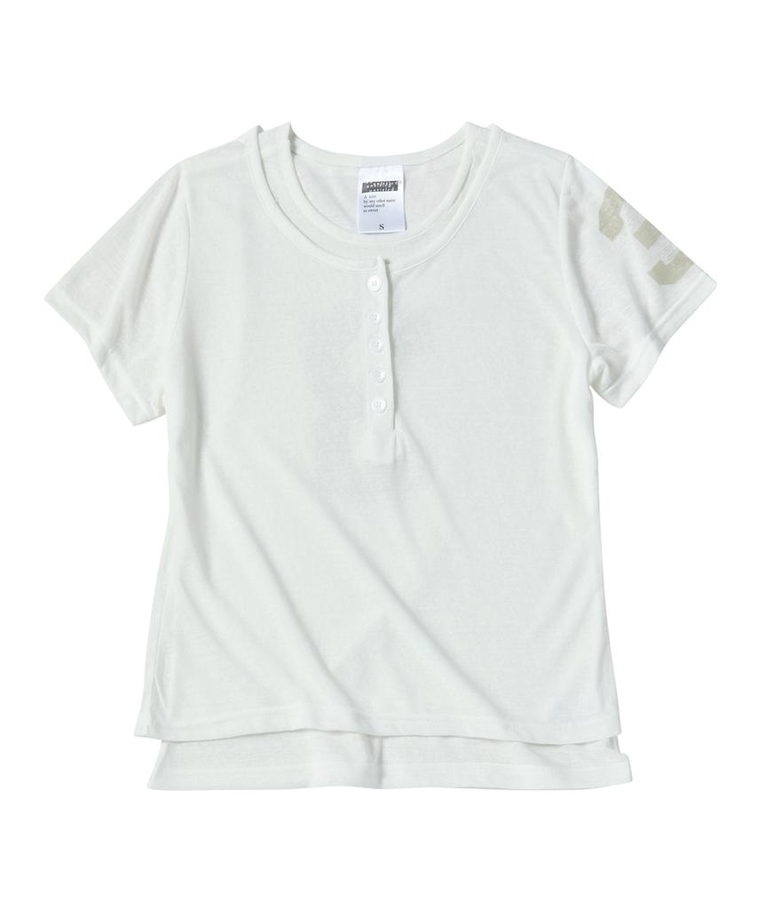 Eontaiteulseoul Untitled Numbering Layered Henley Neck Crop Short Sleeve White