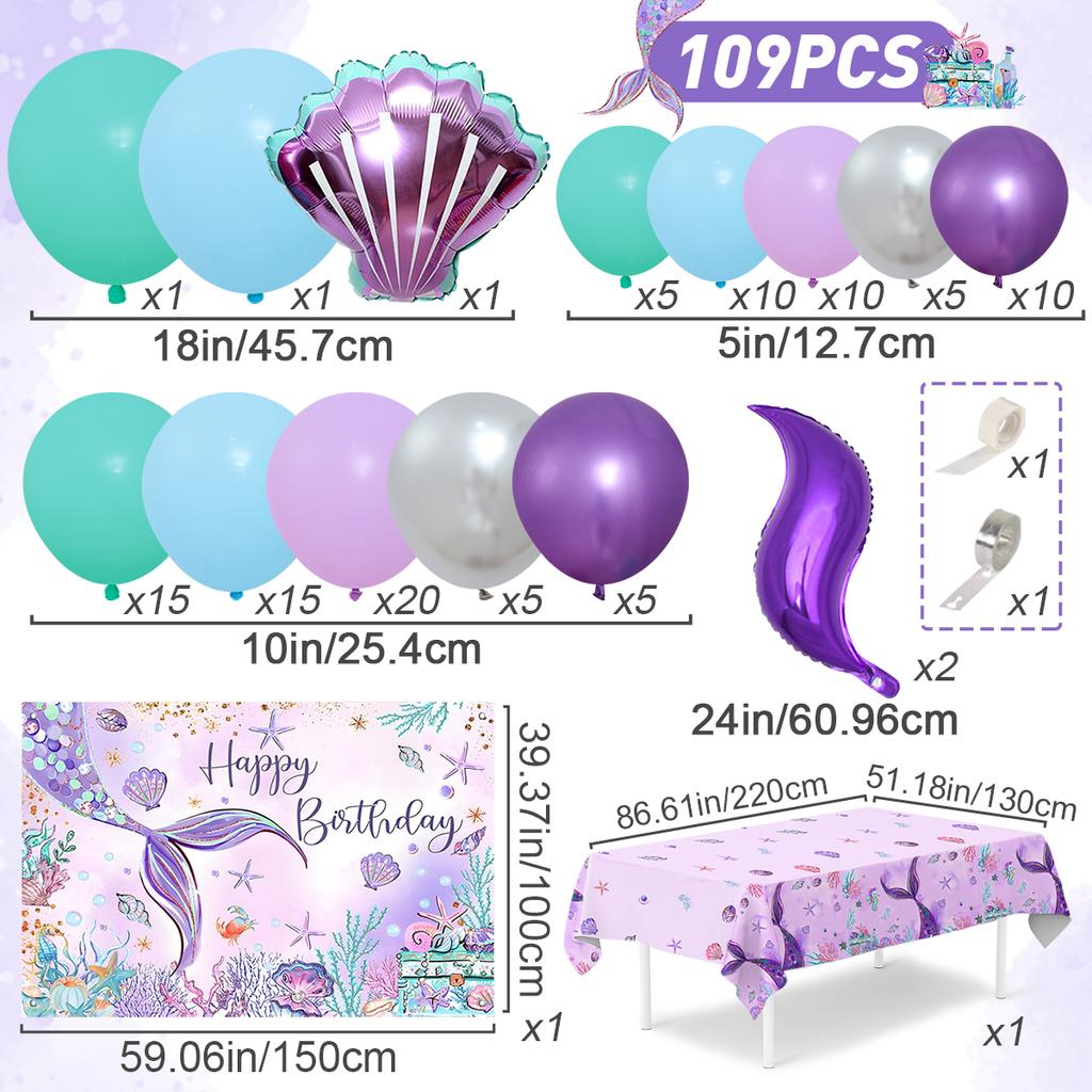 Décorations de Fête Petite Sirène Ballons Guirlande Arche Queue de Sirène Toile de Fond Ensemble Décoration 1er Anniversaire Articles de Fête Fille