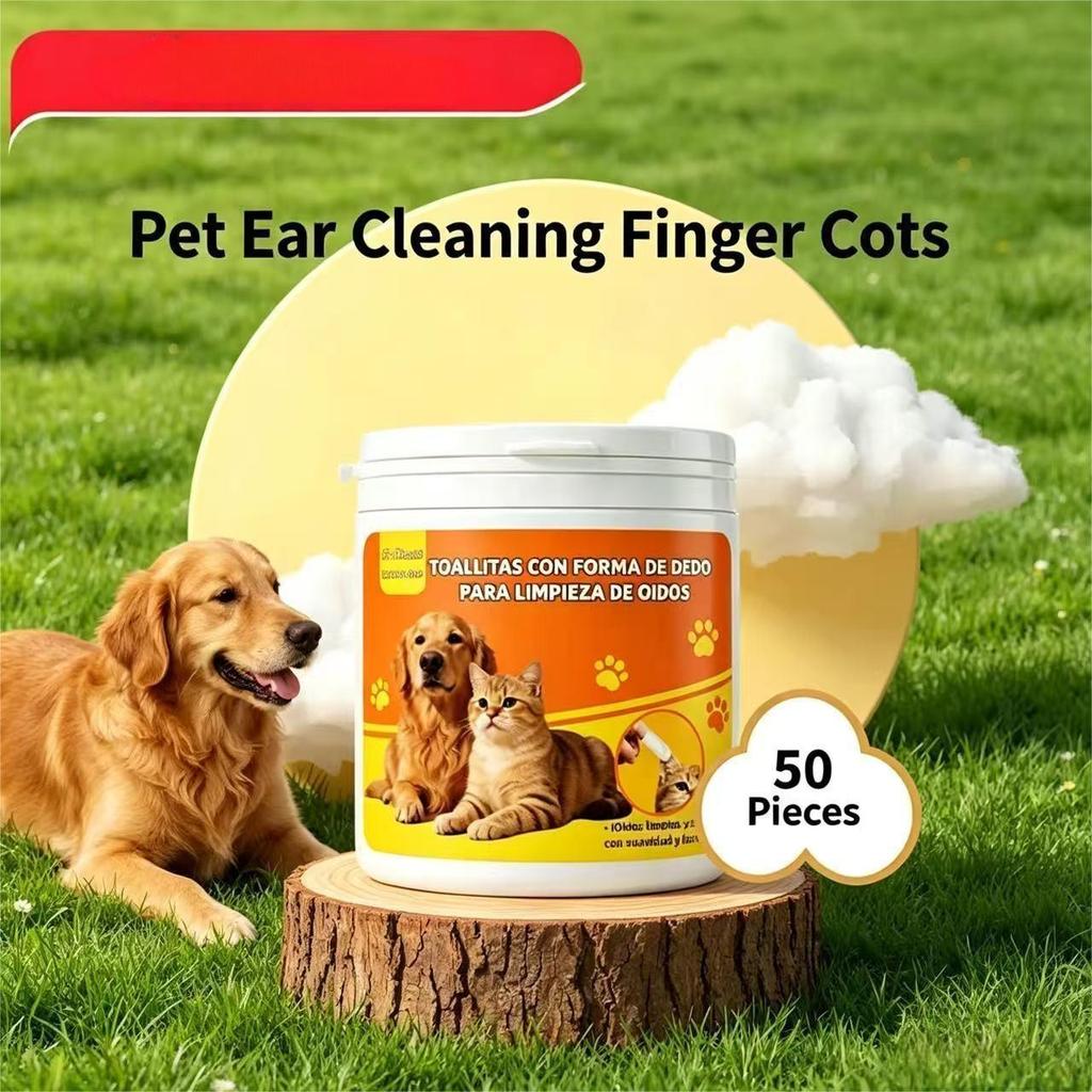 Pet Ear Cleaning Finger Cots Wipes 50Pcs Disposable Dog Cat Ear Care Wipes Gentle Remove Ear Wax Odor Pet Hygiene Supplies