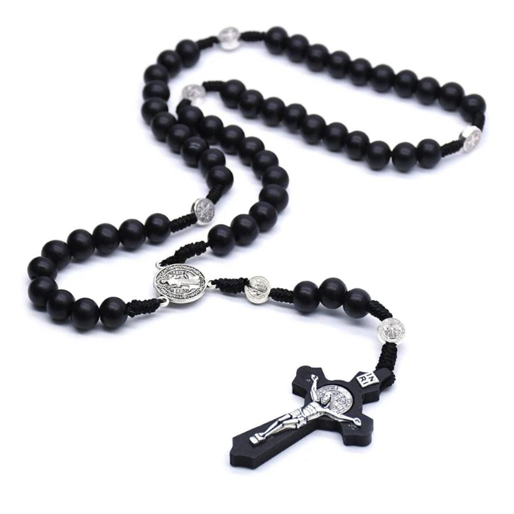 Wood Wood Beads Necklace Car Ornament Crucifix Pendant Chain Handmade Rosary Necklace  Christian