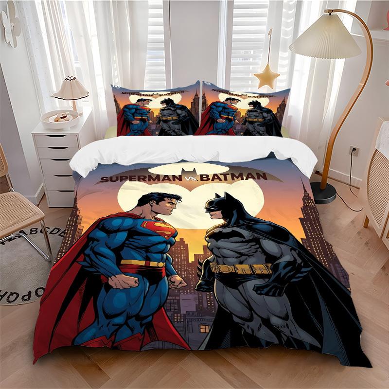 3pcs Superman, Batman Duvet Cover Set, 1 Duvet Cover + 2 Pillowcases (No Insert), Cozy Bedding, Bedroom Set, Easy Care, Durable yy251103085