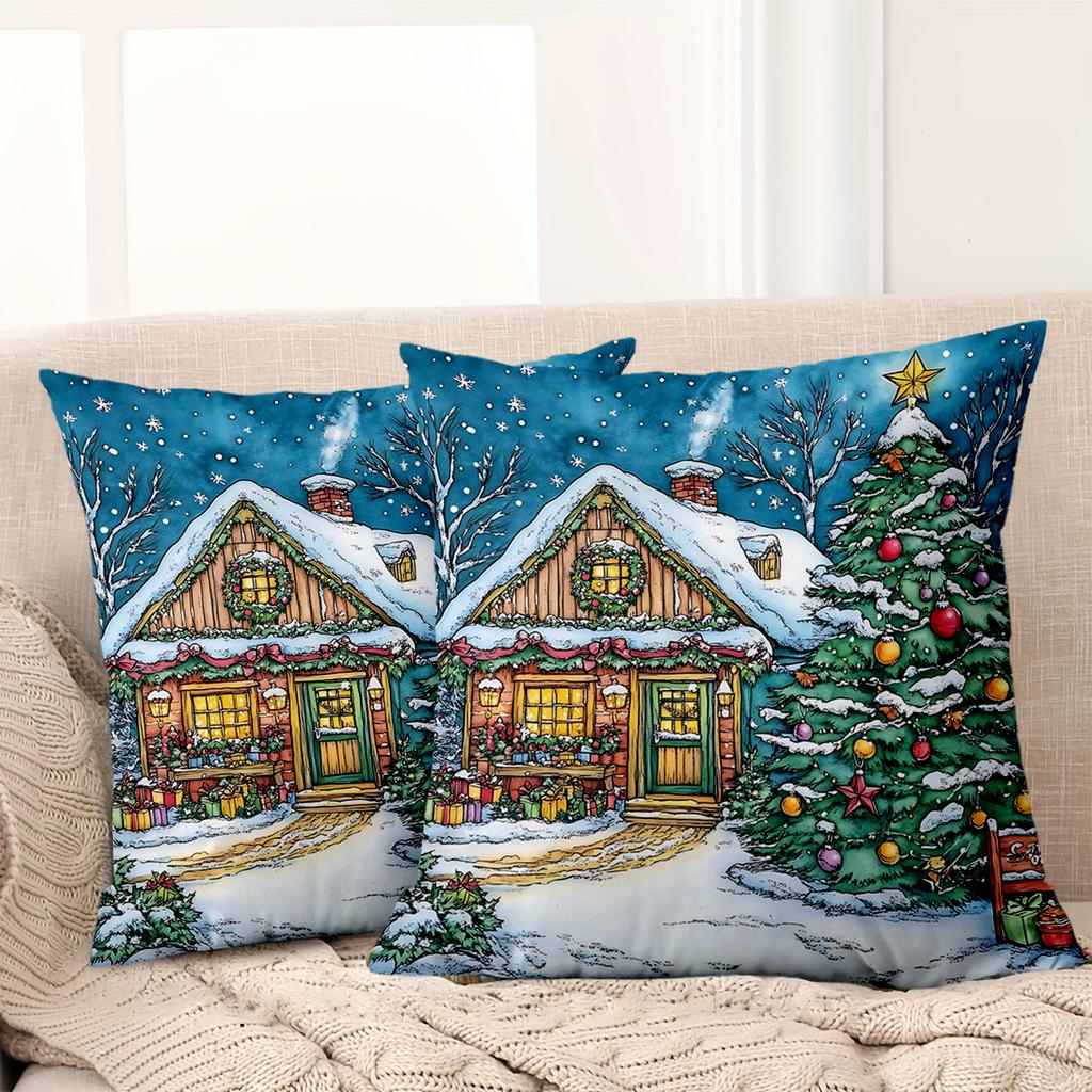 1 Pieces Christmas Cottage Pattern Decorative Throw Pillows Polyester pillowcase, sofa decorative cushion cov Headboard Pillow