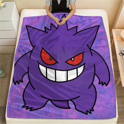 Purple Gengar Pattern Flannel Blanket, High Quality Comfortable for All Seasons, Home Decor, Warmth and Comfort, Perfect for Gifts.