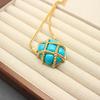 Pre-Owned Fashion Jewelry Set: Oval Stud Earrings with 925 Silver Needles and Simple Imitation Turquoise Pendant Necklace