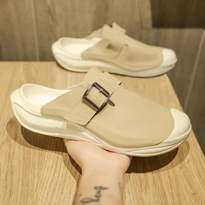 Fashion Slides Half Flat Outdoor Designer Luxury Men's Shoe Y2k Elegant Low Price Cheap Shoes Liquidation Summer Sale Male Slipper Brown