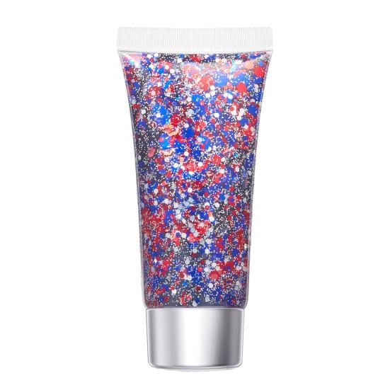 Independence Day Body Glitter Gel, Patriotic Red White Blue Face Hair Glitter, Waterproof Sparkling Makeup Sequins for 4th of July, Holiday Party