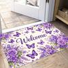 1pc Pack, 2D Flat Printing, Purple Butterfly Floral "Welcome" Entry Door Mat, Perfectly Suitable for Holiday Dining and Home Decor, Indoor/Outdoor Par