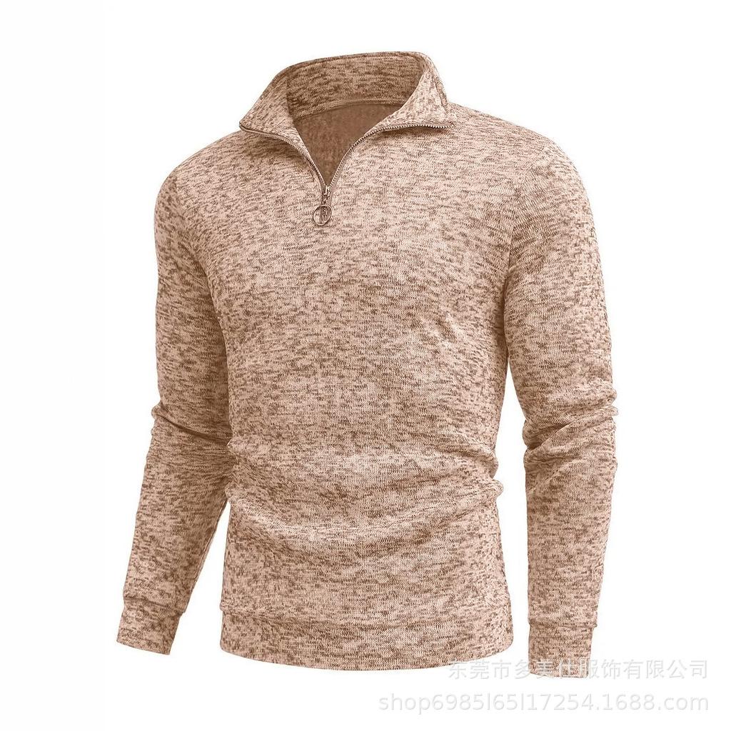 Mens Long Sleeve Zip Up Solid Casual Polo Shirt