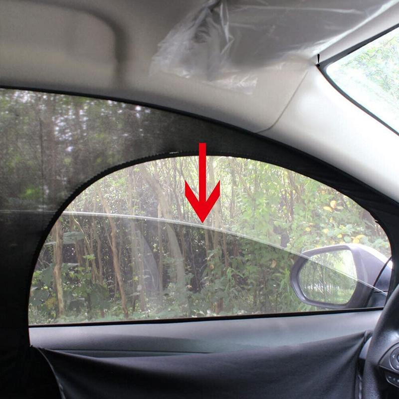 2pc Car Shade Curtain Door Window Mesh Curtain Double Shade Heat Insulation Zipper