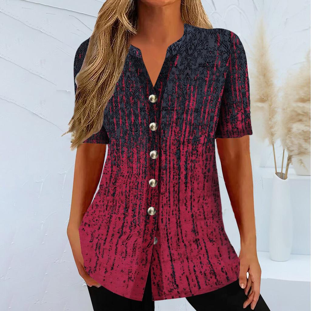 Dámské letní tričko s etnickým potiskem a krátkým rukávem pro větší velikosti