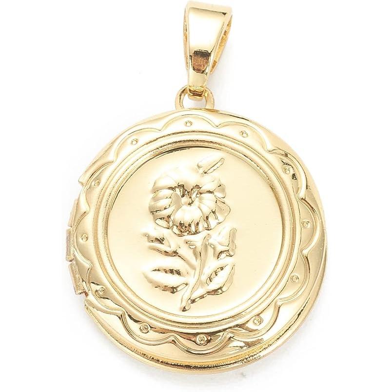 Beadthoven 10 szt. Prawdziwe Pozłacane 18K Serce Medalion Wisiorki Grawerowane Serce z Węzłem Wstążki Kwiaty Ramka na Zdjęcie Zawieszki Uchwyt na Zdjęcie Medalion Pamięci