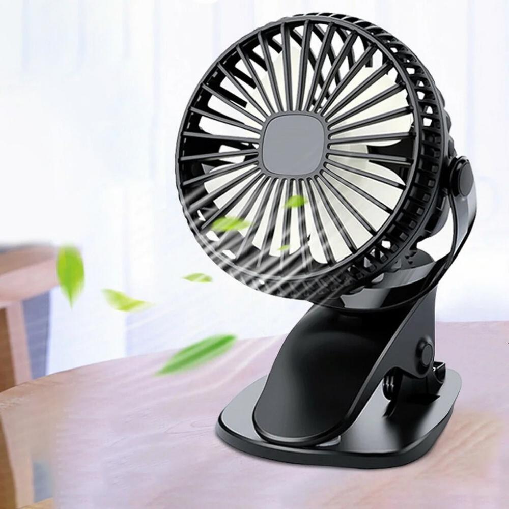 Fan with clip, mini fan, USB charging, mobile, black, desk