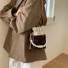 Small bag popular new fashion design pearl chain messenger bag shoulder square bucket commuter bag
