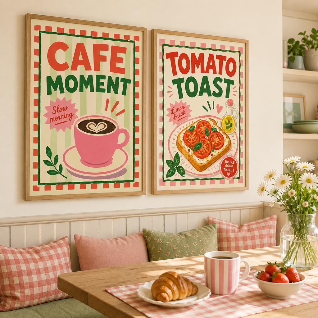 Retro Food Wall Art Kitchen Canvas Painting Colorful Dining Poster Print Restaurant Cafe Wall Decor