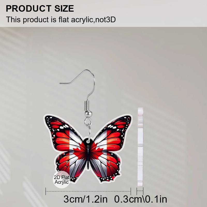 2D Flat Colorful Butterfly Canada Flag Acrylic Material Dangle Earrings Lightweight Colorful Earrings for Women Jewelry Gifts