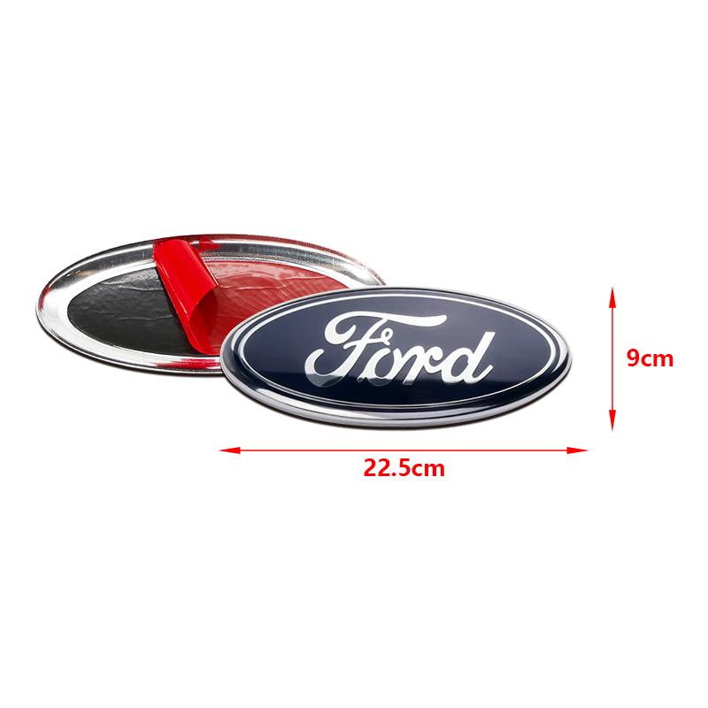 11.3~22.5cm Metal Car Front Hood Emblem Rear Trunk Badge Cover Blue Edge Sticker For Ford Fiesta Mondeo Focus Fusion Escape