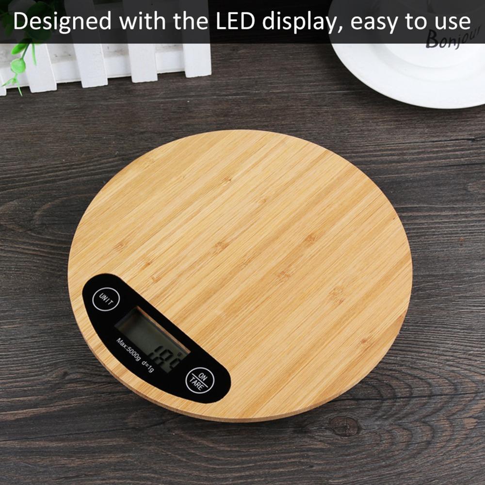 Round Electric Kitchen Scale Wood ABS Kitchen Scale Digital Kitchen Scale Cooking Baking Meal Prep