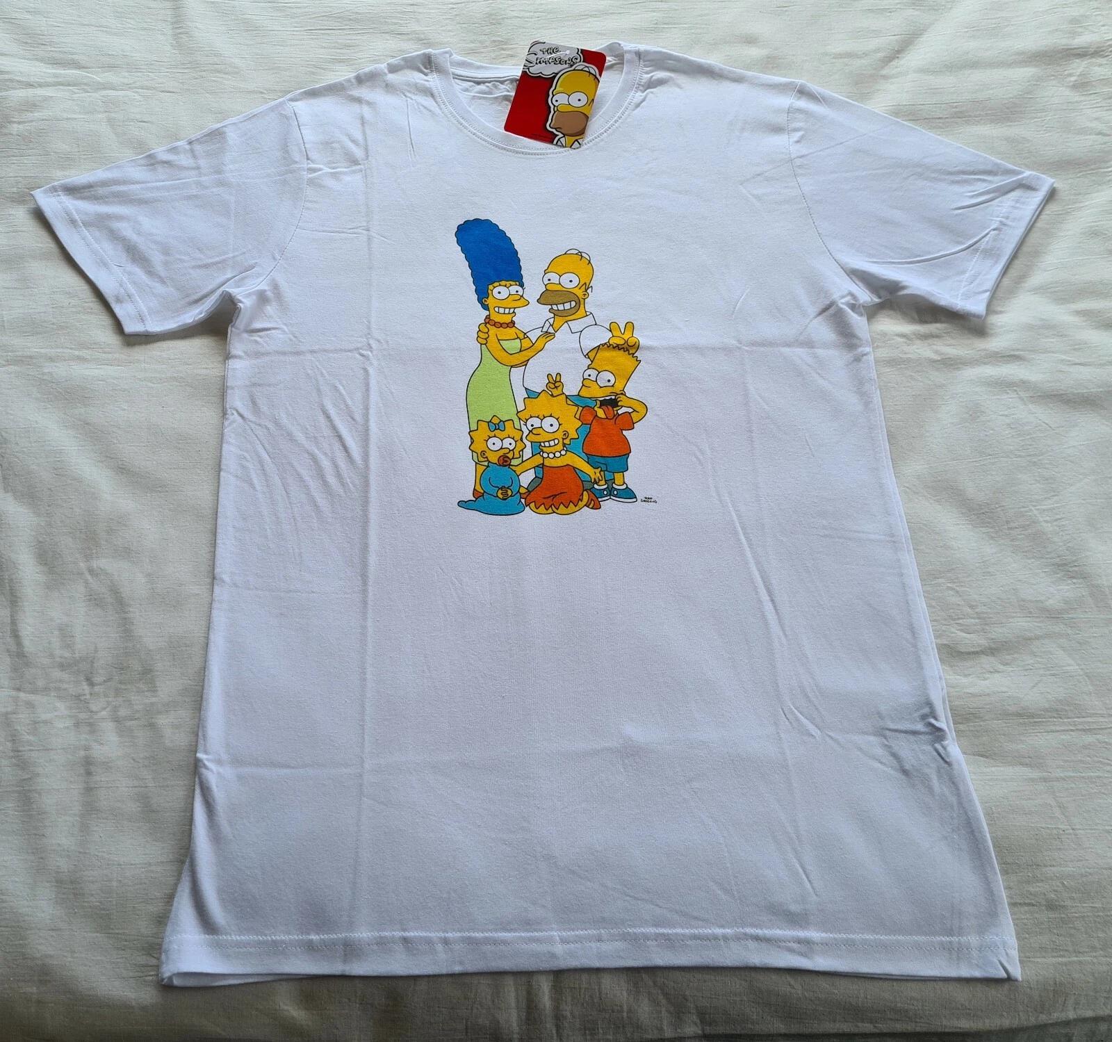 

The Simpsons Family Group Mens White Printed Short Sleeve T Shirt Size S New S
