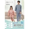 QQOLi [Designed with Caregivers] Loose-fitting Samue-style Pajamas, Easy To Put On and Take Off, Top and Bottom Set, Front Opening, 100% Cotton, Suita