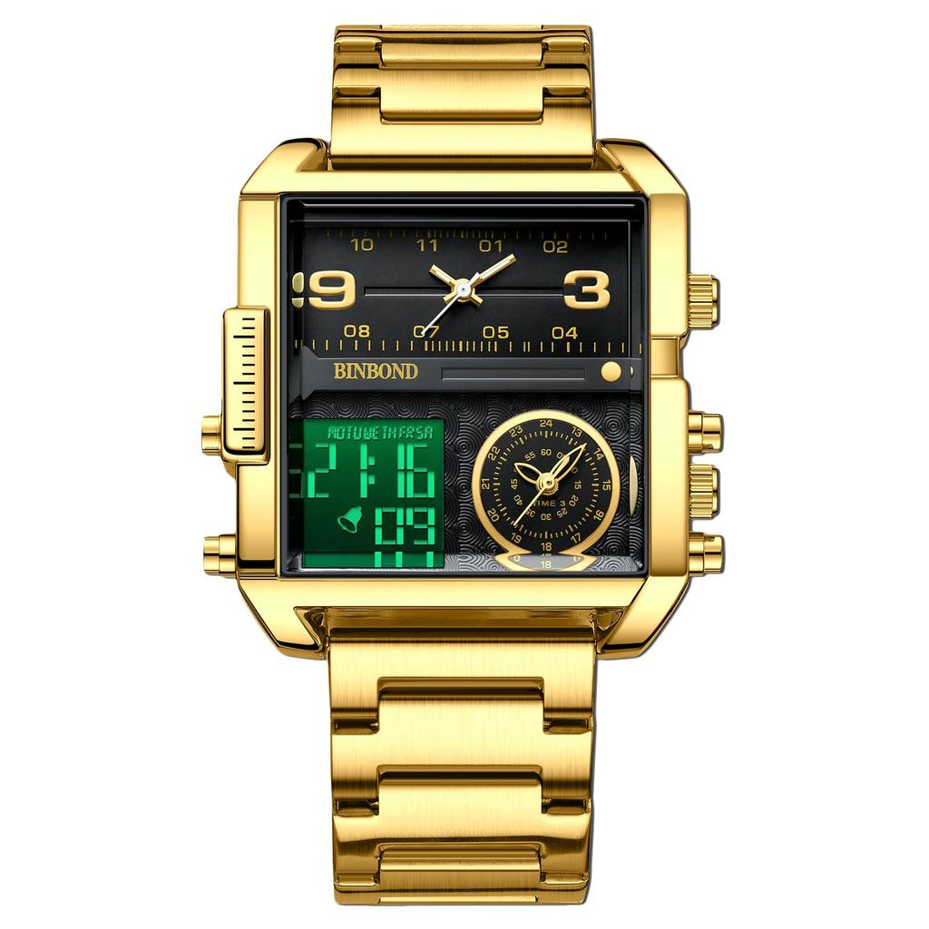 RORIOS Wristwatch with Date and Day Dual Time Quartz Waterproof Alarm Business Sports Watch with Luminous LED and Stainless Steel Popular Wrist Watch