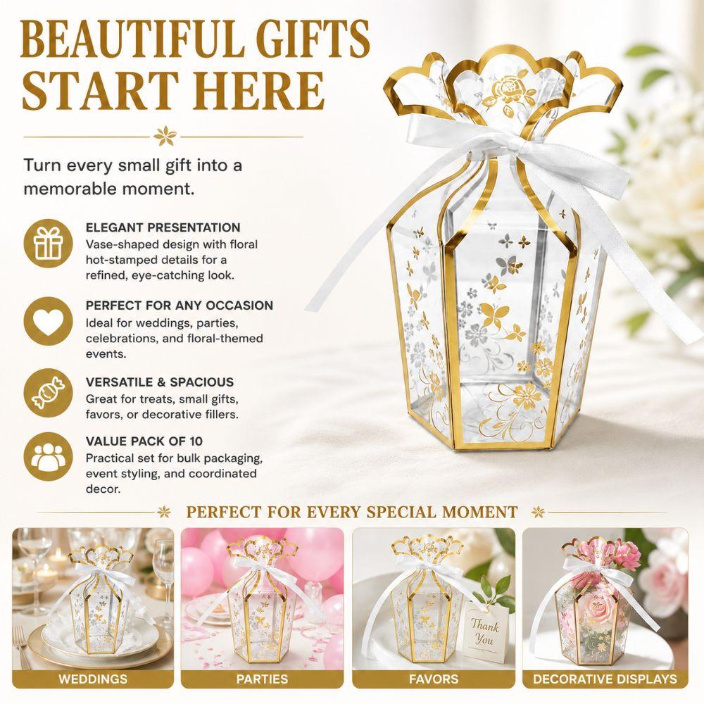 10pcs Vase Shape Party Gift Box Hot Stamped PVC Gift Box Gift Packaging Box  Birthday Gift