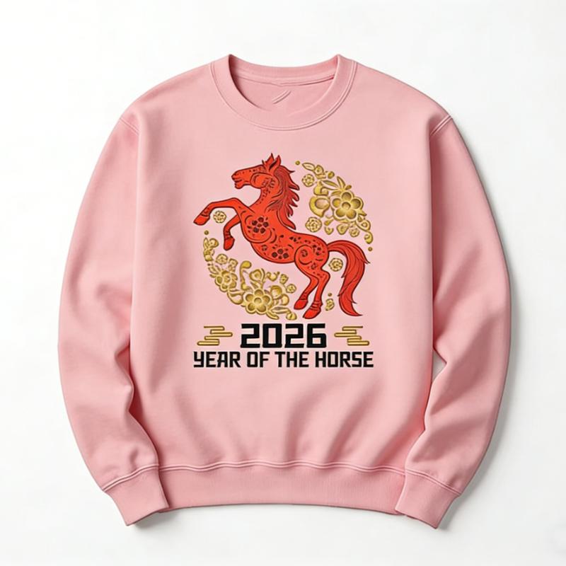 Happy New Year 2026 of The Horse Autumn and Winter Sweatshirt Party Long Sleeve Matching Hoodies Keep Warm  Adult Pullover