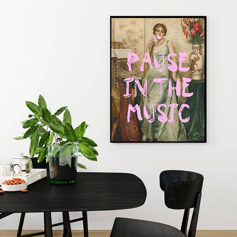 Lost In Music Vintage Female Art Portrait Musician Funny Lady Quote Poster Retro Woman Canvas Painting Lucky Room Home Decor